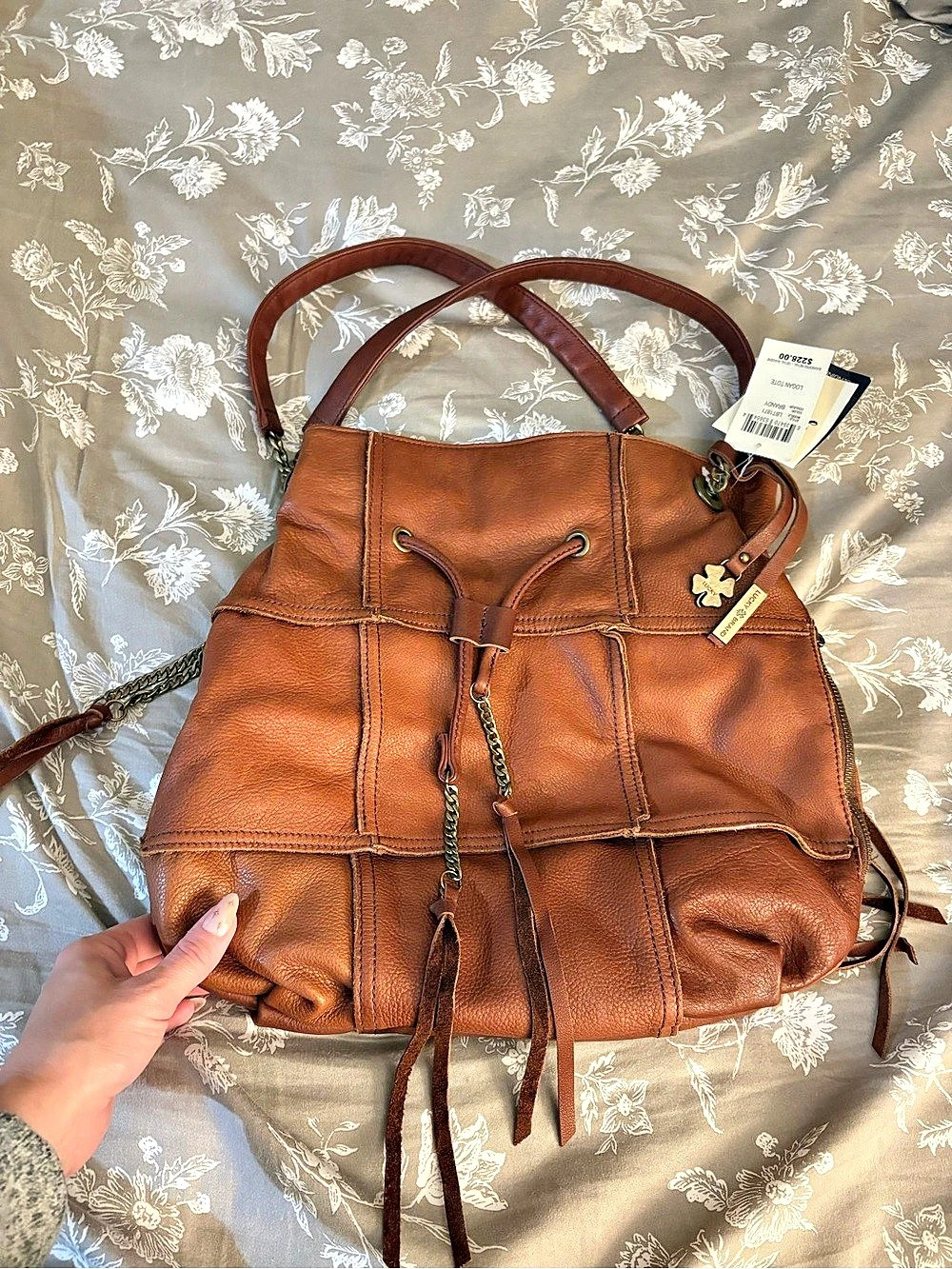 Lucky Brand Logan Tote Leather Shoulder Bag Brown